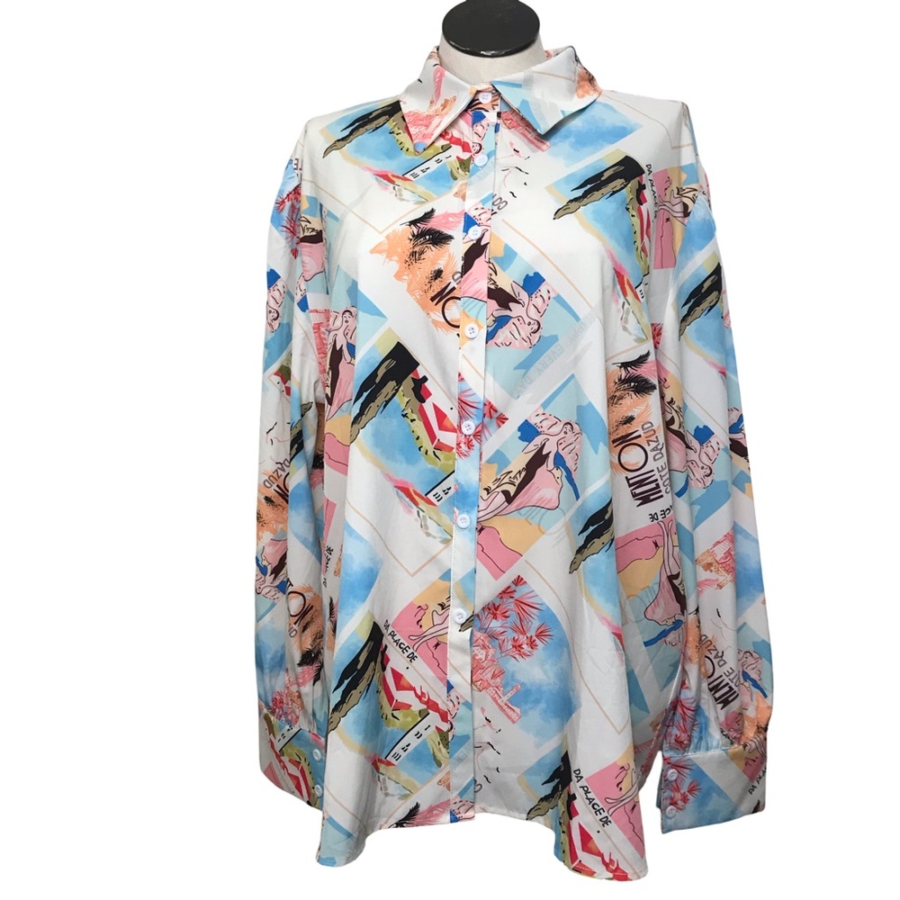 In Voland Button Up Shirt Women’s Size 22W Long Sleeves Collared Neck Multicolor